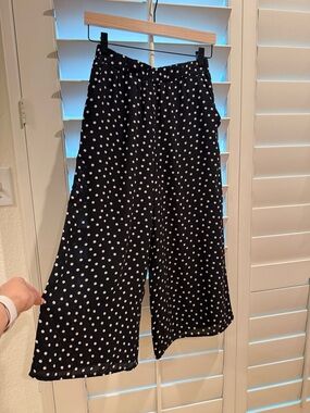 Express Black White Polka Dot Cropped Wide-Leg Pant with Elastic Waist XXS Short